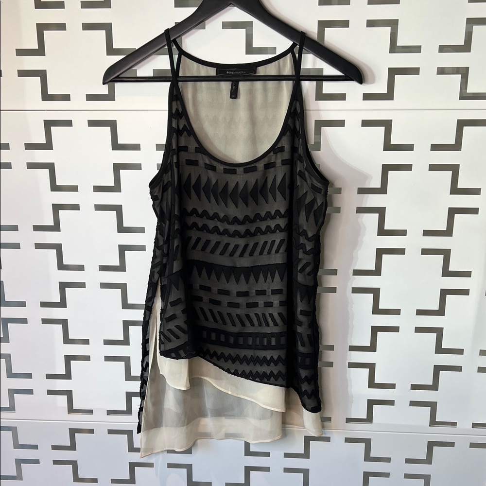 BCBG Paris Black and Cream Geometric Dress